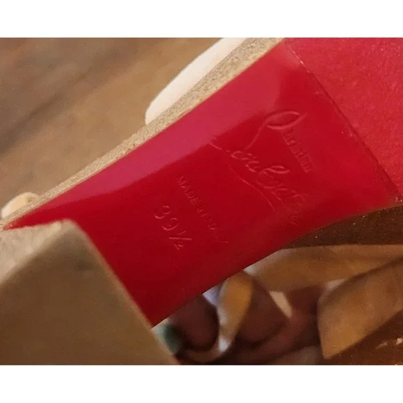 Christian Louboutin Size 39.5 Martel 140mm Glitter Suede Slingback Neutrals - Picture 5 of 8